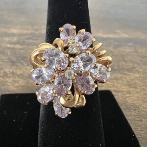 RSC 18kt Yellow Gold Electroplate Ring with Cluster of Clear Crystal Stones Sz 7